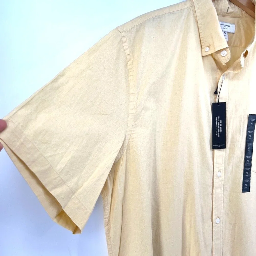 Banana Republic Shirt Men XL Tall Yellow Organic Cotton Slim Fit Beach Preppy